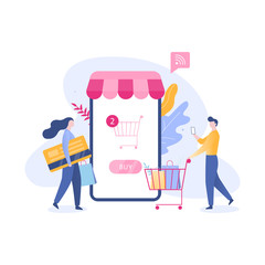 Online shopping web banner concept. E-commerce and sale