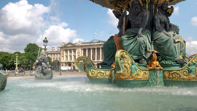 Sstatues of Fountain of the Rivers at Place de la Concorde in Paris, France