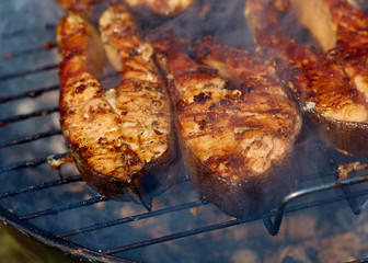 steaks of red fish grill