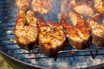 steaks of red fish grill