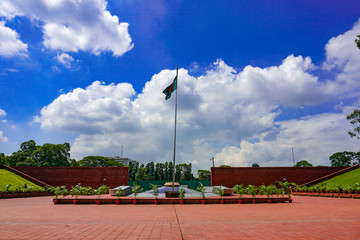 National Flag of Bangladesh. The flame is eternal, Freedom Square, Shabagh-Dhaka-Bangladesh