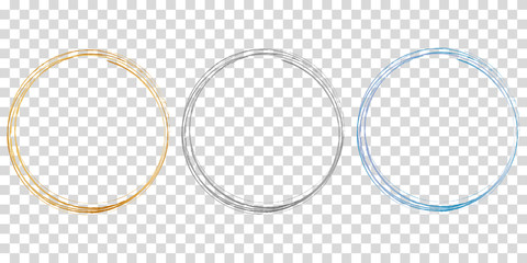 set of 3 circle frames on transparent background