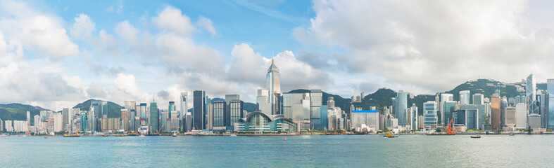 Panorama of Victoria harbor of Hong Kong city