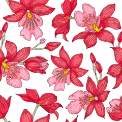 Wallpaper murals Orchidee Beautiful orchid seamless pattern on white background