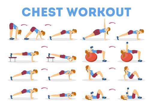 Chest workout set. Collection of exercise for arm