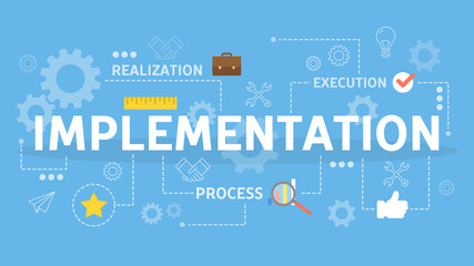 Implement idea into business process. Strategy and development - obrazy, fototapety, plakaty