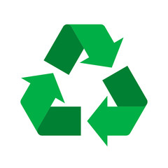 Green recycle symbol. Isolated on white background. Recycle sign or icon. Recycle logo symbolizing reduce, reuse, recycle, concept. Sustainability concept. Vector illustration, flat style, clip art. 