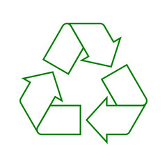 Obraz premium Simple green recycle sign outline. Linear recycle symbol, icon or logo on white background. Label for recyclable products. Reduce reuse recycle concept. Vector illustration, flat style, clip art. 