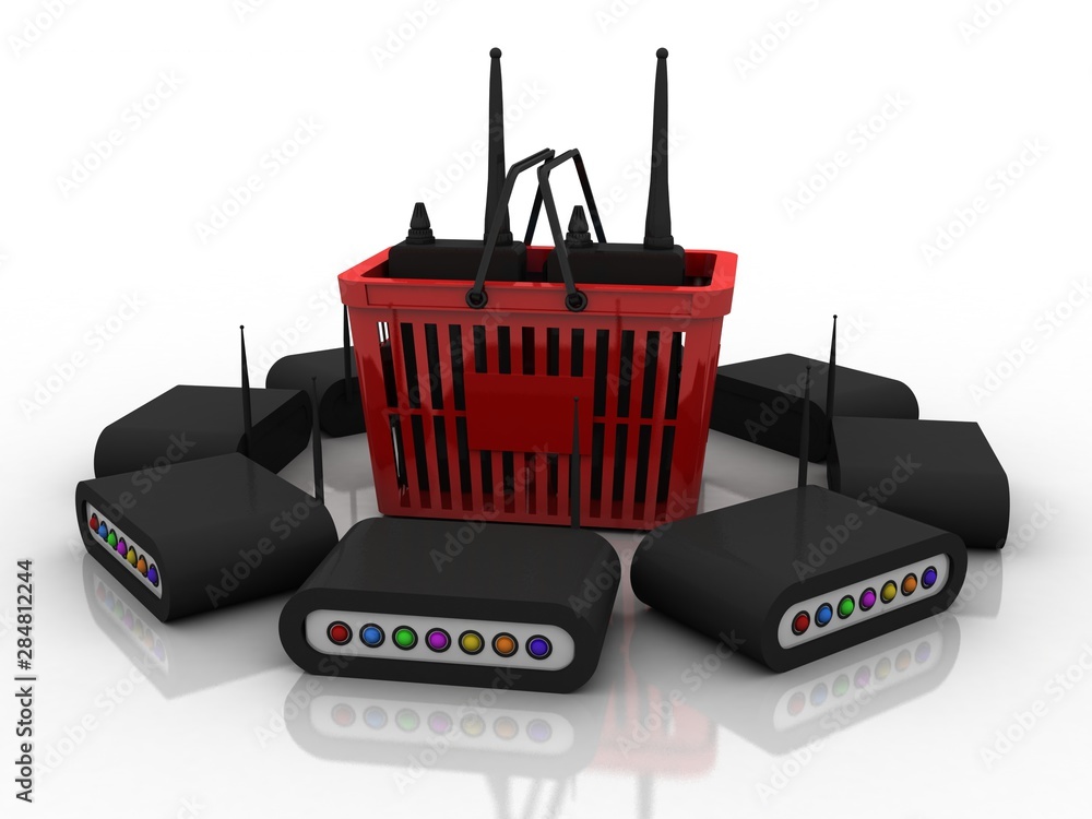 Poster 3d rendering latest radio transceivers in bin with wifi modem network