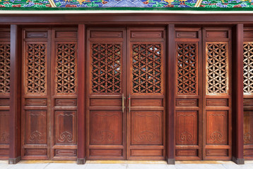 Details of historical wooden door of Chinese architecture