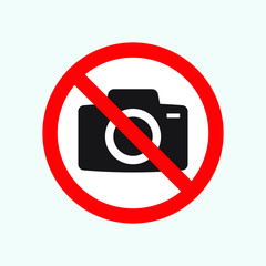 No cameras allowed sign. Red prohibition no camera sign. No taking pictures, no photographs sign.