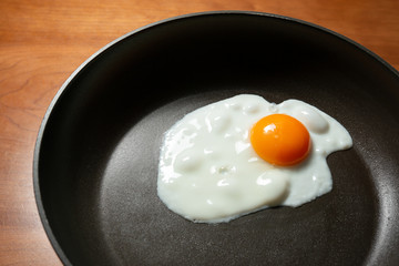 Egg frying in a pan. 