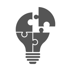 Logo with lamp in puzzle view isolated on white background. Symbol of creativity, creative idea, mind, thinking. EPS 10.