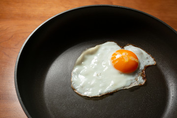 Egg frying in a pan. 