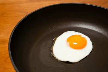 Egg frying in a pan. 