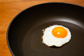 Egg frying in a pan. 