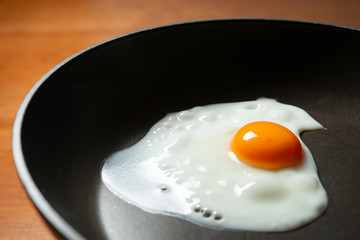 Egg frying in a pan. 