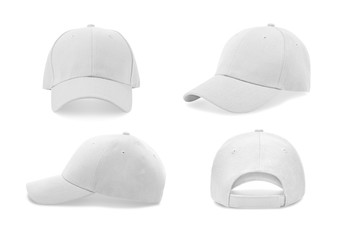 White baseball cap in four different angles views. Mock up.