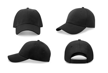 Black baseball cap in four different angles views. Mock up.