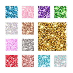 Set square color glitter texture pattern. Gold, silver, red, pink, blue, green, purple.