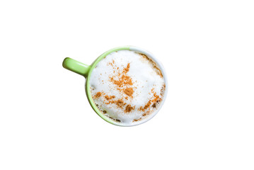 Coffee cup isolated on white background. Cappuccino with foam.