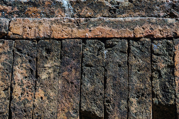 The ancient brick wall was neatly arranged and so strong that there was no space, even a small needle could not penetrate at Dhammayangyi Temple in Bagan, Myanmar.