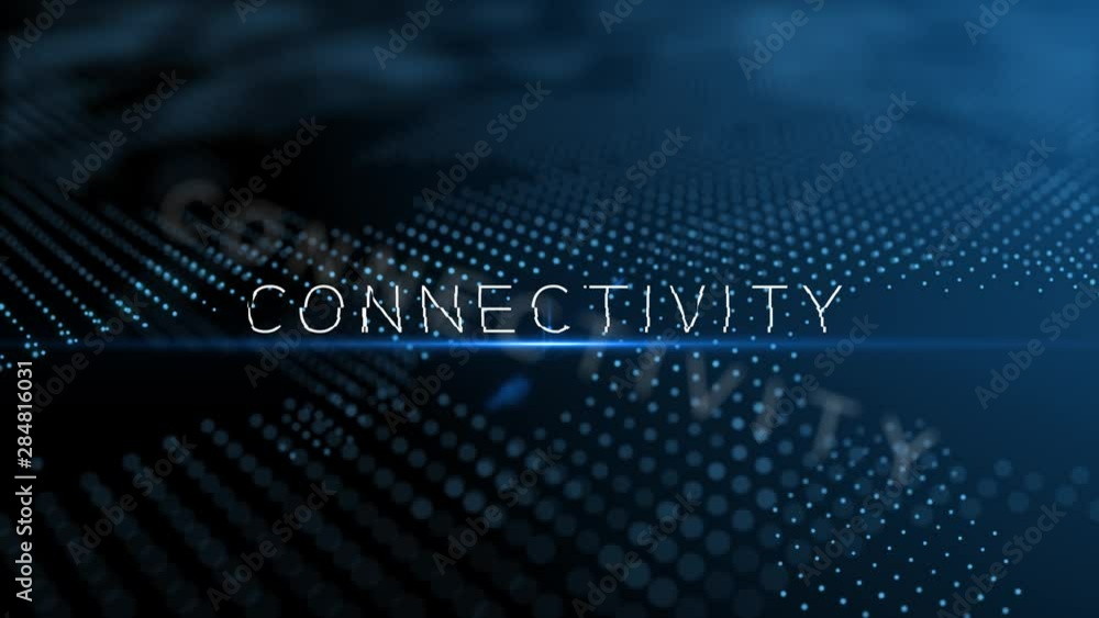 Poster connectivity modern intro text 3d animation with lens flare and depth of field focus blur