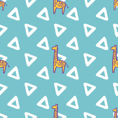 giraffe triangle seamless repeat pattern background. 