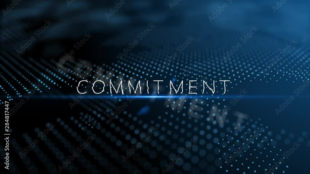 Poster commitment modern intro text 3d animation with lens flare and depth of field focus blur