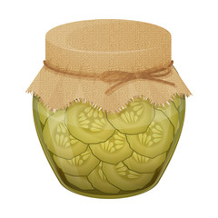 glass jar with home made cucumbers. Realistic style. Vector illustration. Isolated on white.