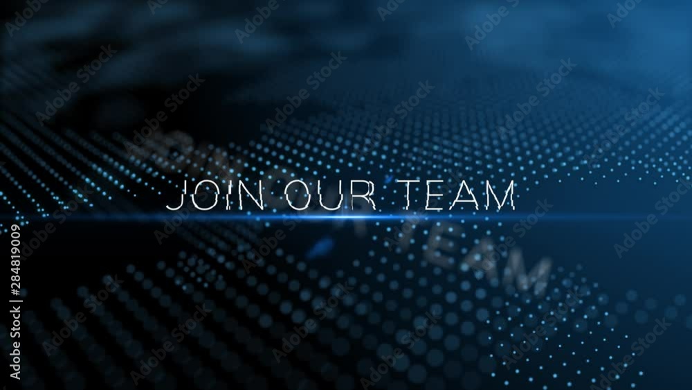 Poster join our team modern intro text 3d animation with lens flare and depth of field focus blur
