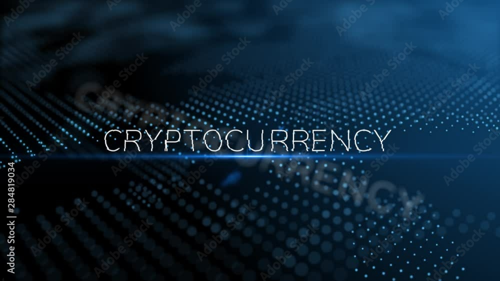 Poster cryptocurrency modern intro text 3d animation with lens flare and depth of field focus blur