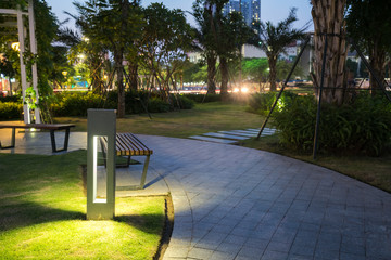 Garden glowing decoration light in the park at night