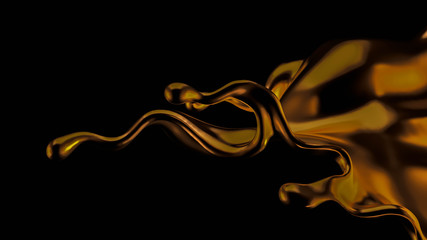 Splash of gold fluid. 3d illustration, 3d rendering.