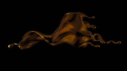 Splash of gold fluid. 3d illustration, 3d rendering.