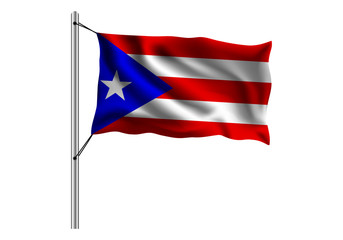Waving Puerto rico flag on flagpole on isolated background, flag of Puerto rico, vector illustration