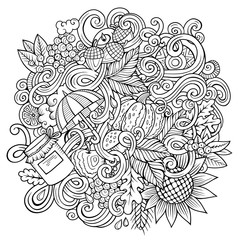 Fototapeta premium Cartoon cute doodles hand drawn autumn illustration