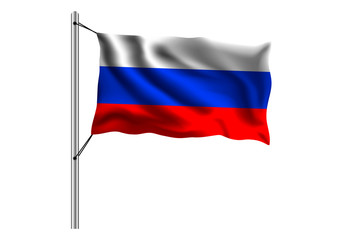 Waving Russian flag on flagpole on isolated background, flag of Russia, vector illustration