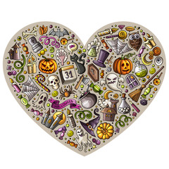 Colorful set of Halloween cartoon doodle objects