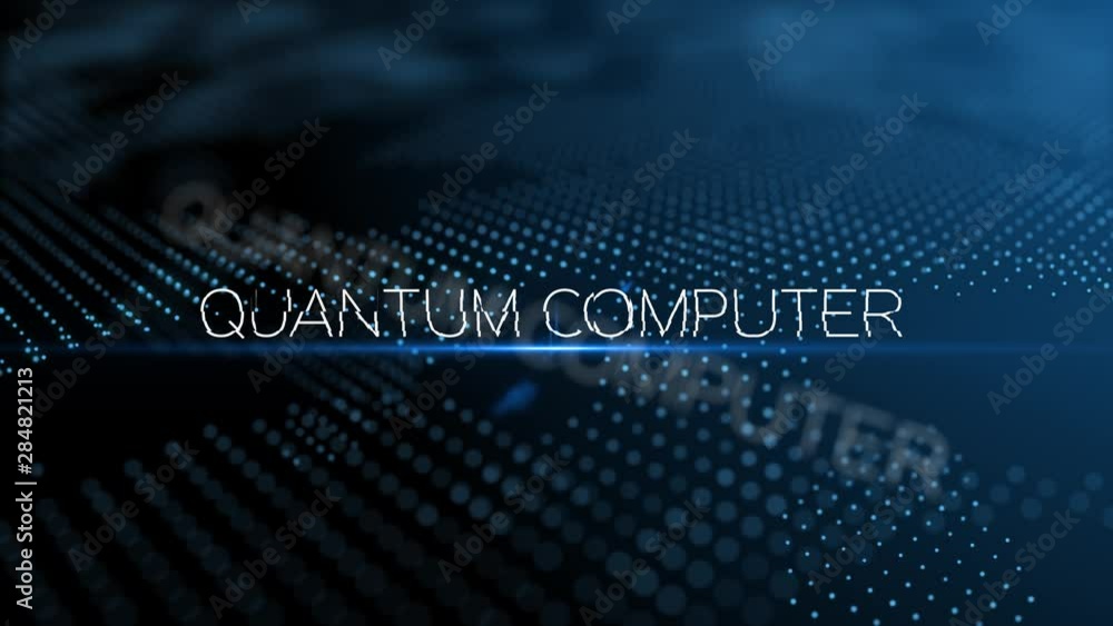 Poster quantum computer modern intro text 3d animation with lens flare and depth of field focus blur