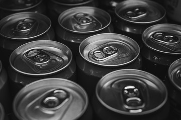 Aluminum beverage cans in black and white