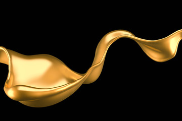 Splash of gold fluid. 3d illustration, 3d rendering.