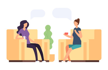 Two women are talking, psychoteraphy vector concept. Illustration psychotherapy for woman, psychology problem