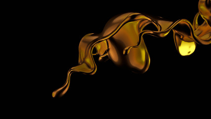 Splash of gold fluid. 3d illustration, 3d rendering.