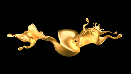 Fototapeta premium Splash of gold fluid. 3d illustration, 3d rendering.