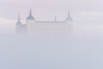 Views of the beautiful city of Toledo (Spain) bathed in fog