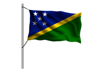 Waving Solomon islands flag on flagpole on isolated background, flag of Solomon islands, vector illustration