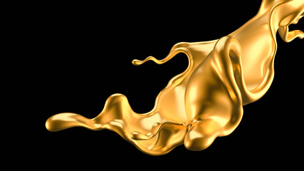 Splash of gold fluid. 3d illustration, 3d rendering.