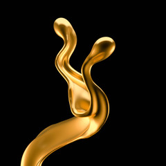 Splash of gold fluid. 3d illustration, 3d rendering.