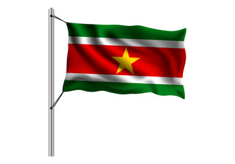 Waving Suriname flag on flagpole on isolated background, flag of Suriname, vector illustration